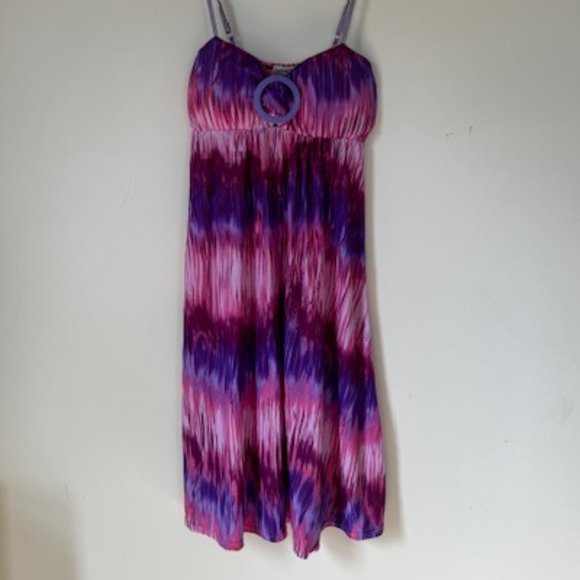 Colorful Pink & Purple Zig Zag Pattern Juniors' Beach Summer Dress - Picture 8 of 8
